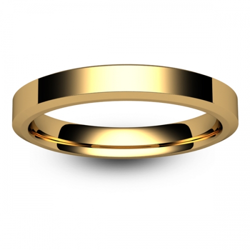 Flat Court Chamfered Edge - 3mm (CEI3-Y) Yellow Gold Wedding Ring